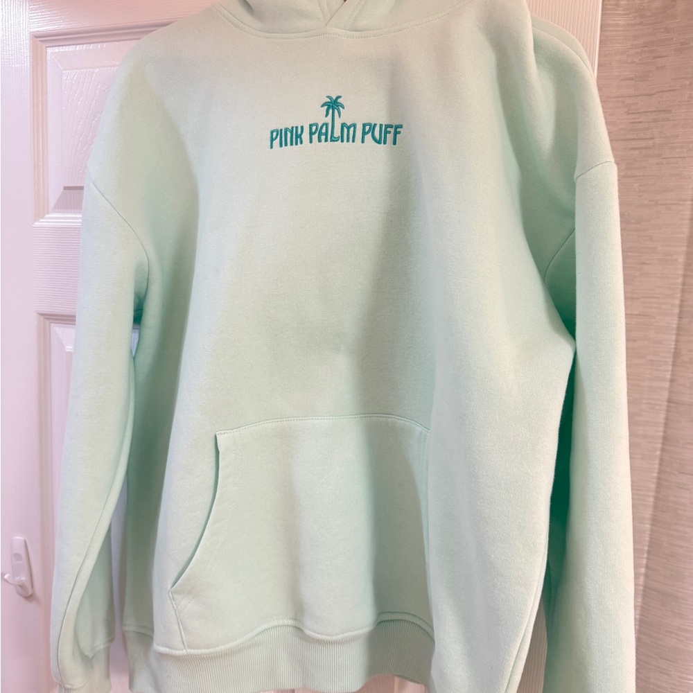 Pink Palm Puff Hoodie Sweater